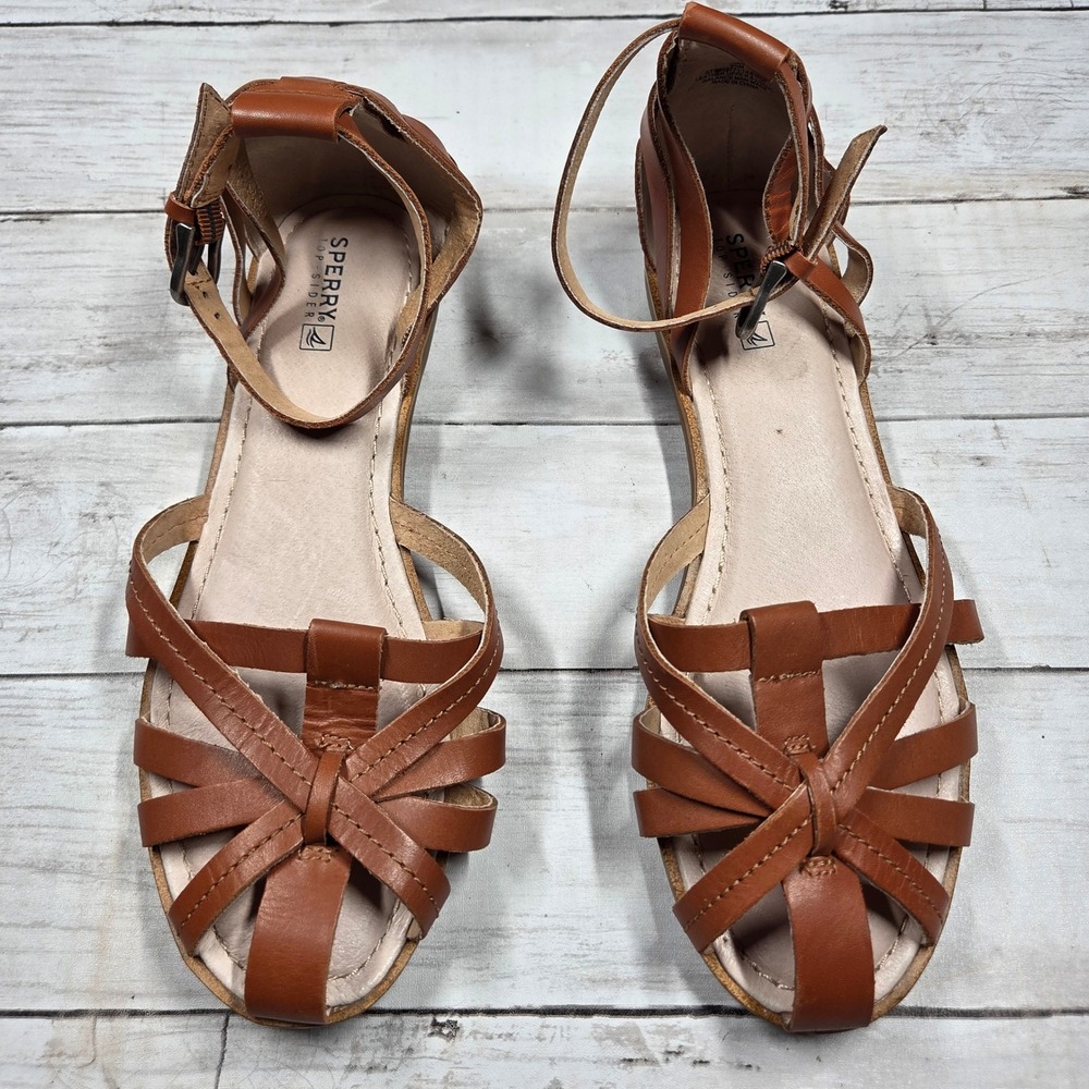 Sperry Top Sider June Gladiator Sandal Women 9.5M Brown Leather Strappy Flat
